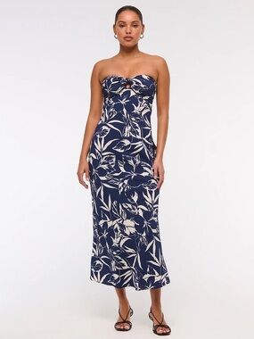 abercrombie tiered smocked midi dress Women's A&F Sydney Smocked Convertible Midi Dress in Light Sage Stripe | Size M TALL